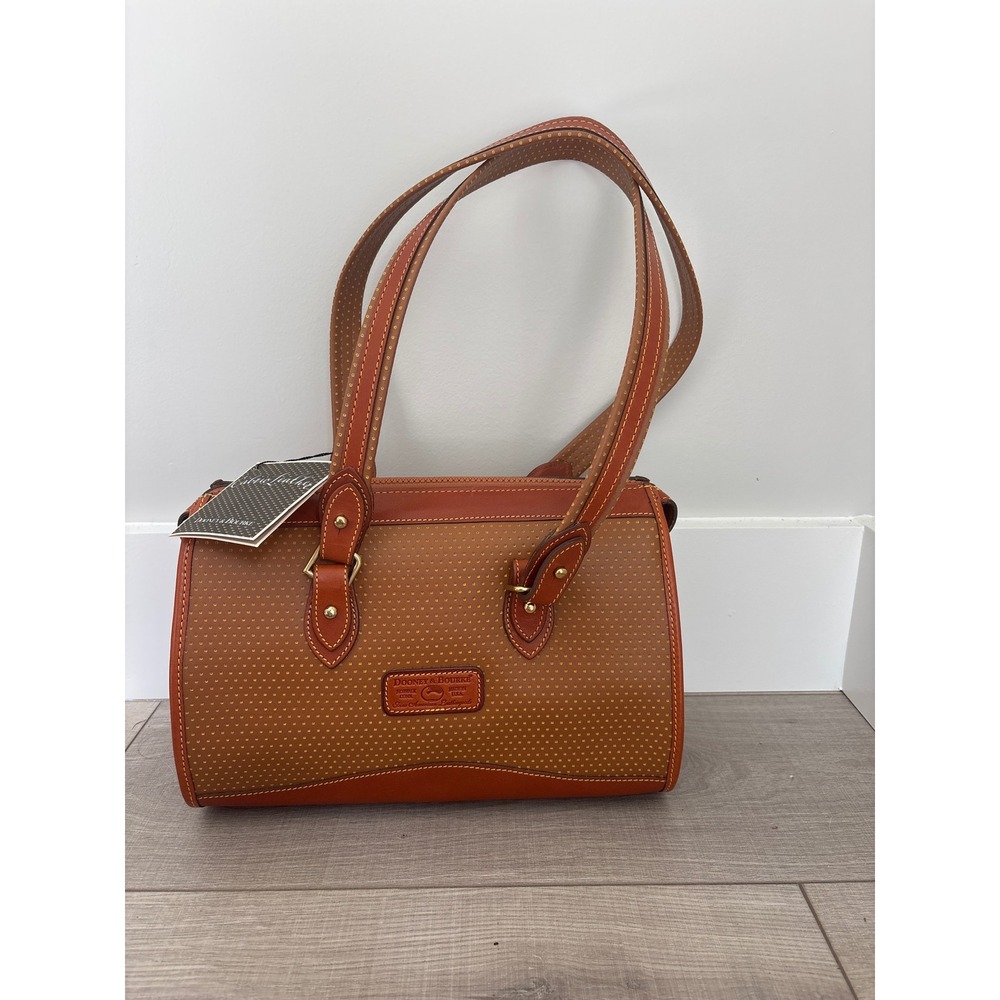 Dooney & Bourke Cabriolet Perforated Leather Satchel Bag Brown Tan Made in USA
